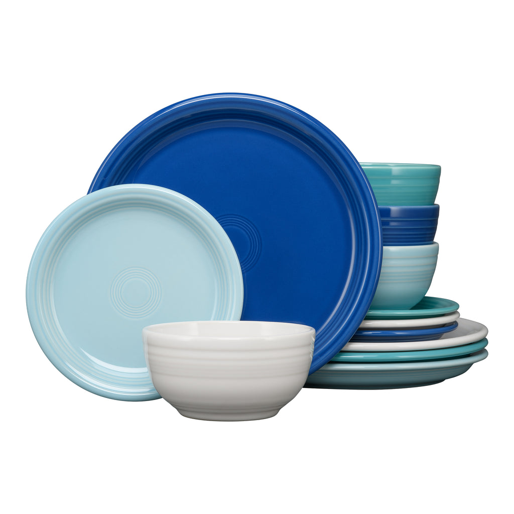 Mixed Coastal Blues Bistro Coupe 12-Piece Dinnerware Set, Service for