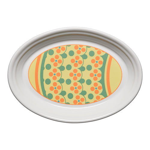 white platter with Easter egg pattern