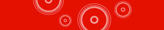 Four sets of concentric white circles of varying sizes are arranged on a solid red background, resembling abstract sound waves or targets.