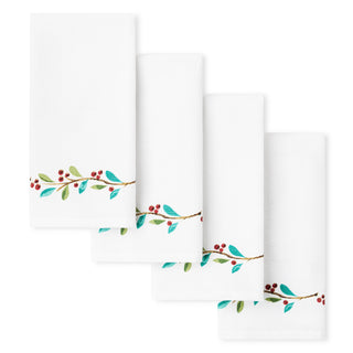 Holly Sprig Holiday Border Napkin Set of 4