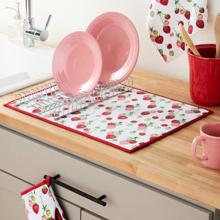 Fiesta Falling Strawberries Kitchen Towel and Dish Drying Mat Set