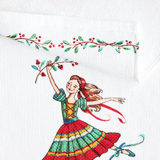 Add festive flair to your kitchen with the Town and Country Nutcracker Ballerina Holiday Holly Sprig Kitchen Towel Set, featuring a dancing girl in a colorful dress with holly sprigs—perfect for cheerful holiday decor.