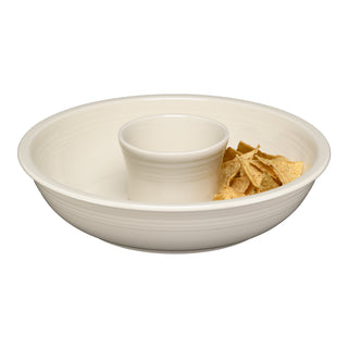 Serve snacks in style with the Fiesta 2-Piece Chip and Dip Set, 12 7/8 Inch, in Linen—a versatile platter featuring a central dip bowl and space for chips, perfect for brightening your table.