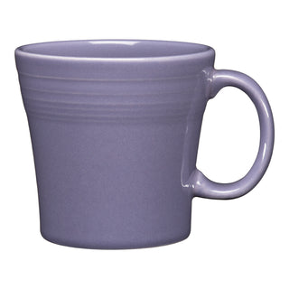 The Fiesta Lavender 15 OZ Tapered Mug features a plain design, large handle, and soft lavender color, shown on a white background.