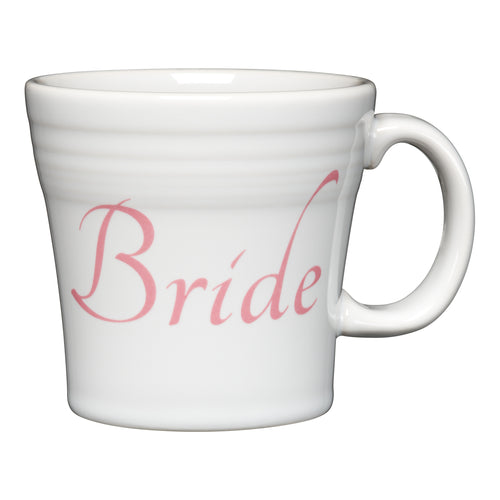 White mug with pink Bride text 