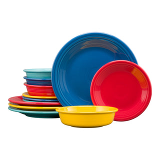 Mixed Vibrant Classic Rim 12-Piece Dinnerware Set, Service for