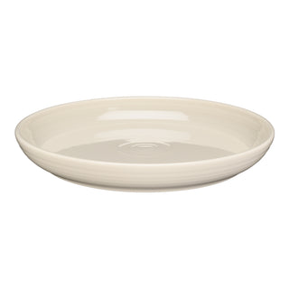 The Fiesta Coupe 10 3/8 Inch Dinner Bowl in Linen is a plain, round, off-white ceramic bowl with a slightly raised rim, shown against a white background. It holds 40 oz.