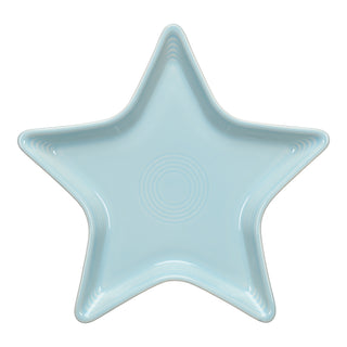 The Fiesta Star Plate in Sky is a lead-safe china dish featuring smooth edges and subtle concentric circles, shown from above on a white background—ideal as a hostess gift or to expand your Star Shaped Plates collection.