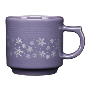Lavender Snowflakes 16oz Stackable Mug in lavender with a repeating pattern of white snowflakes.