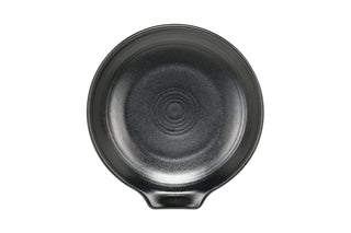 The Fiesta (FTC) Foundry Extra Large Spoon Rest 7 Inch is a black, heat-resistant ceramic bowl with a handle that serves as both an oversized utensil holder and a stylish, practical kitchen accessory.