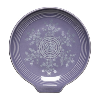 Round, light purple Lavender Snowflakes Extra Large Spoon Rest 7 Inch with a pattern of white snowflakes in the center.