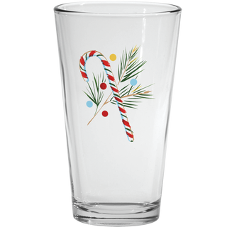 16 oz. Fiesta Jolly Christmas Cooler Glass featuring a clear glass with a graphic of a candy cane, pine needles, and colorful dots.