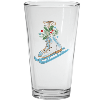 16 oz. Fiesta Jolly Christmas Cooler Glass featuring a pair of ice skates decorated with holly and berries.