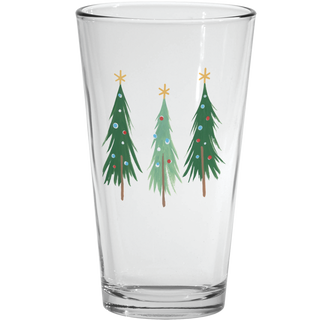 16 oz. Fiesta Jolly Christmas Cooler Glass decorated with three painted Christmas trees topped with gold stars.