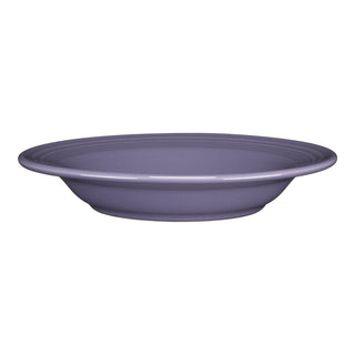The Fiesta Lavender Classic Rim 9 Inch Soup Bowl (13 oz) features a shallow, round design with a wide rim and smooth finish in lavender ceramic, made in the USA and shown from the side against a white background.