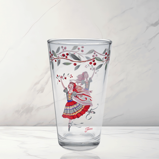The Nutcracker The Ballerina 16 oz. Cooler Glass Set of 4 by Moderne Glass features vibrant ballerina and berry designs—ideal festive tableware for the holidays.