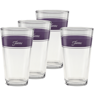 A set of four Lavender 16 oz. Frame Cooler Glasses by Moderne Glass is displayed in a staggered arrangement on a white background. Proudly made in the USA.