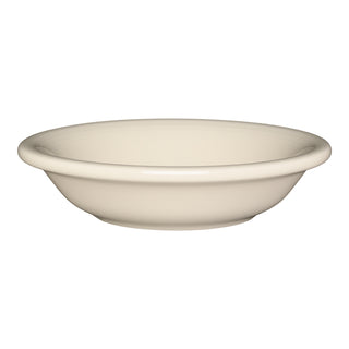 The Fiesta Fruit Bowl 6 OZ in Linen is a plain, round, shallow vitrified china bowl with a wide rim, shown against a white background.