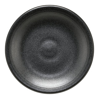 The Fiesta Foundry Classic Rim 6 1/8 Inch Appetizer Plate is a round, dark gray ceramic plate with a subtly textured, speckled surface. Made in the USA from lead-safe china and shown empty from above on a white background.