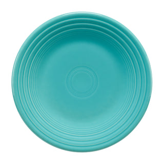 Fiesta Classic Rim 9 Inch Luncheon plate in turquoise, featuring a concentric ring design on the rim, viewed from directly above.