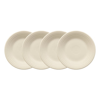 A set of four Fiesta Linen 9-inch Classic Rim Luncheon Plates is arranged in a slight overlapping row against a white background.