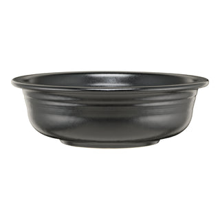 The Fiesta Classic Rim 8 1/4 Inch Large Serving Bowl (40 oz) is a black, round ceramic piece made in the USA, featuring a simple design, slightly flared rim, and rich color glaze, shown against a white background.