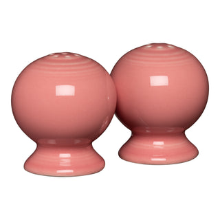 A pair of round, glossy Peony salt and pepper shakers from the New Retired Fiesta 2 5/8 Inch Salt and Pepper Shaker Set by Fiesta sit side by side on a white background.