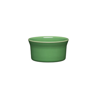 The Fiesta New Retired 8 OZ Ramekin, 4-inch, in Meadow green is a small round ceramic dish with flared sides, oven safe and ideal for baking or serving. Shown on a white background.