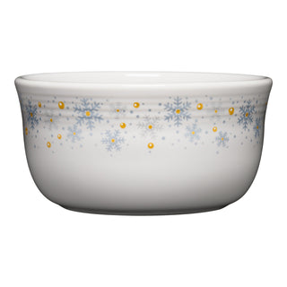 The Fiesta (FTC) 🎁 White Snowflake All-Purpose 6 Inch Gusto Bowl 28 OZ (100% off) features a white ceramic design with blue snowflakes and yellow dots—perfect for your BOGO Bundle or as a charming free gift from BOGOS.io.