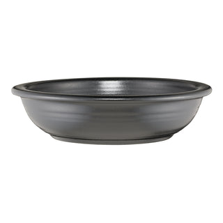 The Fiesta (FTC) Foundry Classic Rim 8 3/8 Inch Individual Pasta Bowl, 34 oz, is a black, shallow, round ceramic bowl with a smooth, slightly glossy finish. Lead-safe and made in the USA. Shown against a white background.