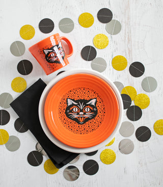 Black cat patterned plate and mug