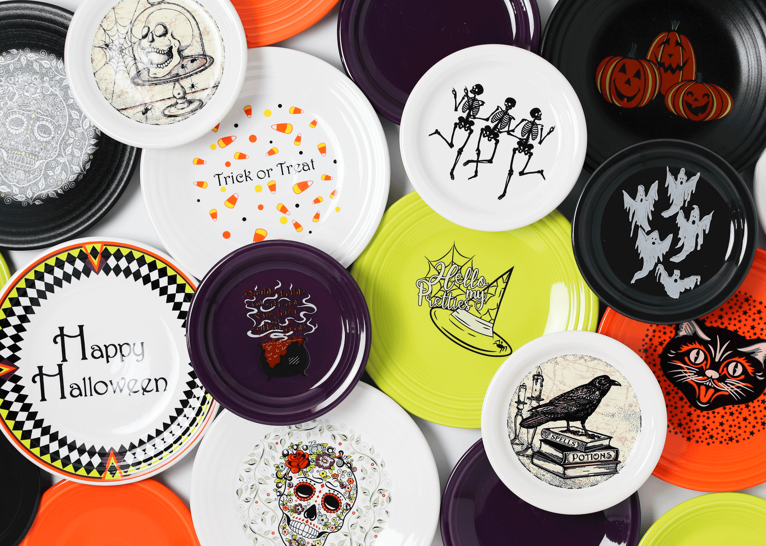collection of Halloween patterned plates
