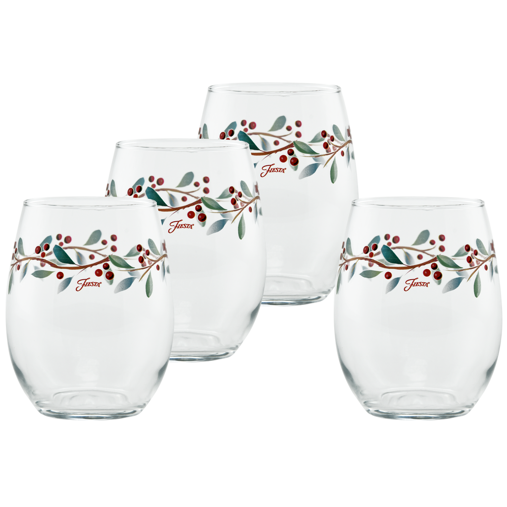15 oz. Fiesta® Nutcracker Holly Stemless Wine Set of 4 Fiesta Factory Direct