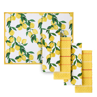 Fiesta Lemon Vine Kitchen Towel and Dish Drying Mat Set