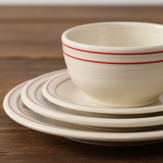 Americana Scarlet Band Dinnerware on Dark Rustic Wood