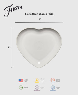The Lavender Fiesta 9 Inch Heart Shaped Plate by Fiesta is lead-free, microwave, oven, and dishwasher safe. Made in the USA, it's perfect for displaying alongside your classic white or other Lavender Fiesta pieces.