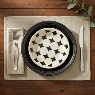 Kaleido Black - Lavender Bloom Flatware Layout with Eucalyptus