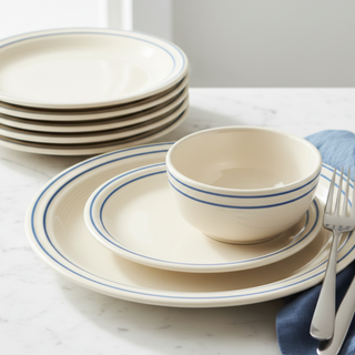 Lapis place setting with luncheon plate stack