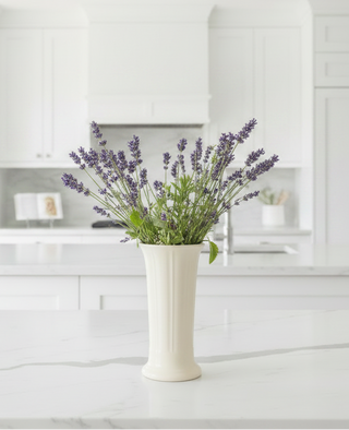 Linen Vase with Minimal Lavender and Greenery