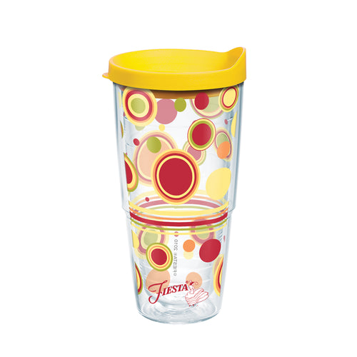 Fiesta® Dots Sunny 24 oz Tumbler with Yellow Lid, Tervis Tumbler - Fiesta Factory Direct by Homer Laughlin China.  Dinnerware proudly made in the USA.  