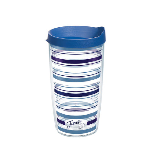 Fiesta® Stripes Lapis 16 oz Tumbler with Blue Lid, Tervis Tumbler - Fiesta Factory Direct by Homer Laughlin China.  Dinnerware proudly made in the USA.  