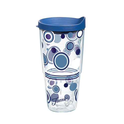 Fiesta® Dots Lapis 24 oz Tumbler with Blue Lid, Tervis Tumbler - Fiesta Factory Direct by Homer Laughlin China.  Dinnerware proudly made in the USA.  