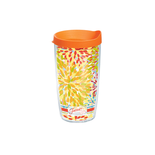 Fiesta® Calypso Poppy 16 oz Tumbler with Orange Lid, Tervis Tumbler - Fiesta Factory Direct by Homer Laughlin China.  Dinnerware proudly made in the USA.  