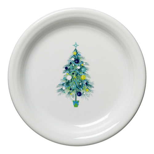 Fiesta Blue Christmas Tree on White Appetizer Plate