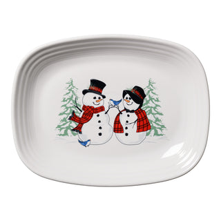 Snowman and Snowlady 12 Inch Large Rectangular Platter