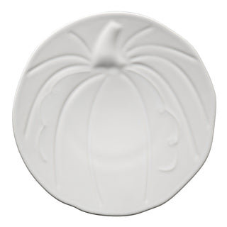 white Fiesta pumpkin shaped embossed plate made in the usa