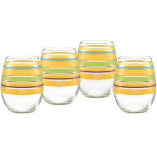 15 oz. Fiesta® Caribbean Sunset Stripes Stemless Wine – Set of 4, Glassware - Fiesta Factory Direct by Homer Laughlin China.  Dinnerware proudly made in the USA.  