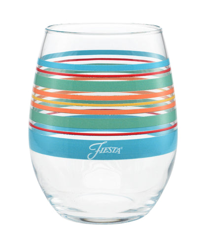 15 oz. Fiesta® Rainbow Radiance Stripes Stemless Wine – Set of 4, Glassware - Fiesta Factory Direct by Homer Laughlin China.  Dinnerware proudly made in the USA.  