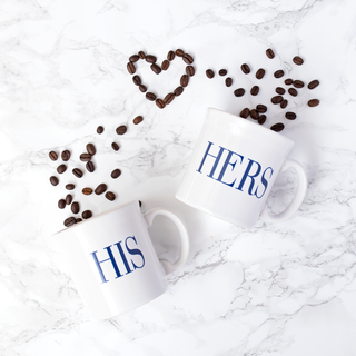 Fiesta Hers Java Mug and His tipped over with coffee beans spilling out in a heart